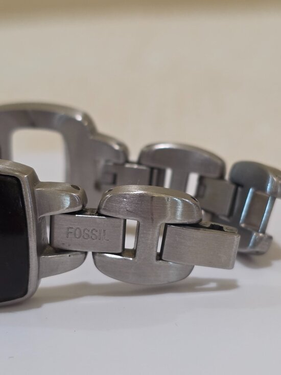 Fossil WOODGIRL Square Face Brushed Stainless Steel Wood Detail Wrist Watch
